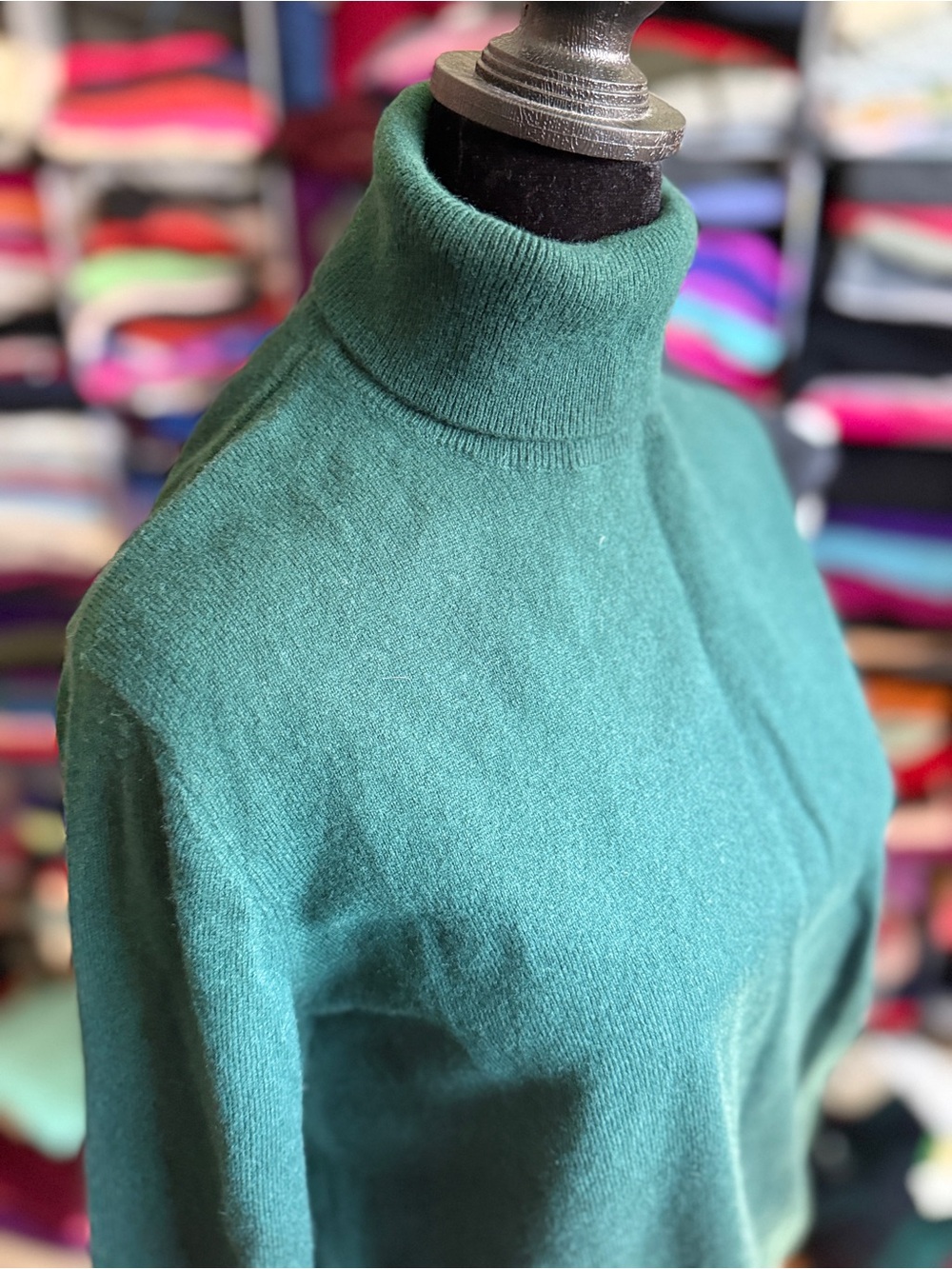Women's Green Turtleneck Merino/Cashmere Blend Sweater